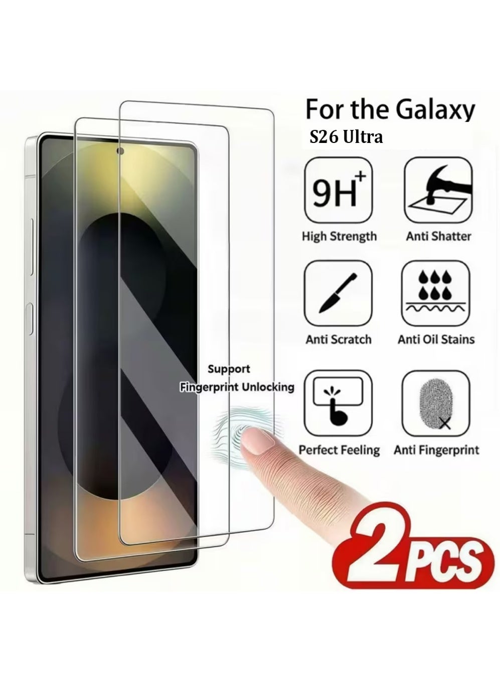 X-level 2 Pack Designed for Samsung Galaxy S26 Ultra Screen Protector Tempered Glass,Ultra Resistant,9H Hardness Shatterproof, Bubble Free for Samsung S26 Ultra 5G Screen Protector,Case Friendly